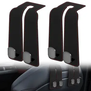 DGAPHRO 2 Pack Car Seat Back Storage Hook,Purse Hook for Car,Universal Premium Stitched Leather and Aluminum-Magnesium Alloy Double Headrest Car Hooks for Handbags,Bags(Black)