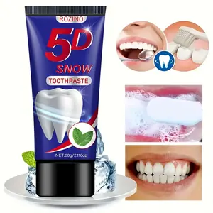Rozino 5D Snow Whitening Toothpaste - 60g Advanced Formula with Mint & Grape Extract| Deep Stain Removal| 360° Oral Care| Fresh Breath| Enamel Safe| Coconut Oil Enriched