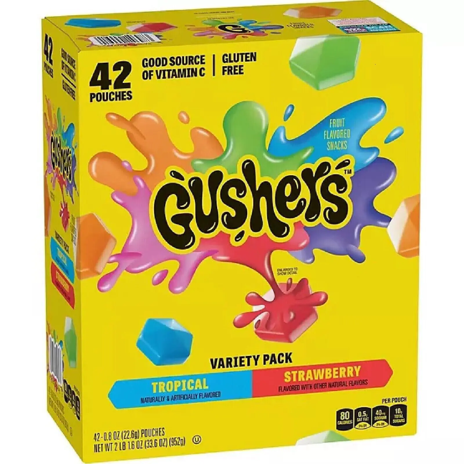 Gushers Strawberry and Tropical Flavors Variety  0.8 oz., 42 Ct. Sweet Fruit Snack Bonbon Sugar