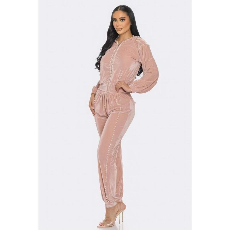 Jogger With Pearls Set Comfort Comfortable Elegant Fashion Womenswear Everyday Casual Fit