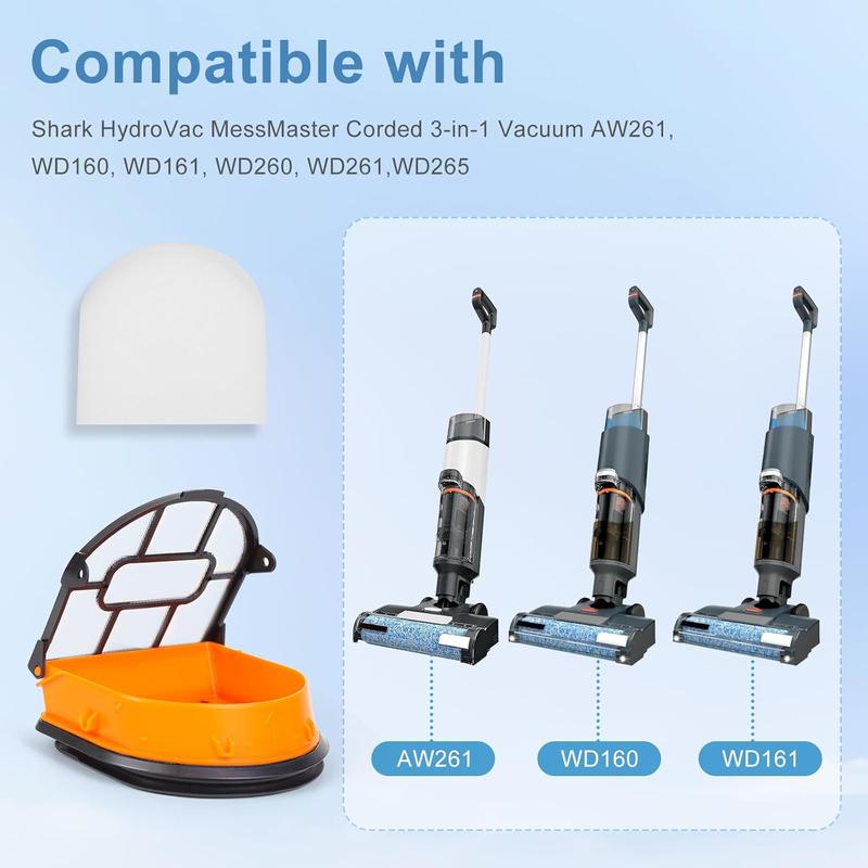 WD161 Replacement HEPA Filter and Brush Roller Set for Shark HydroVac MessMaster AW261, WD160, WD161, WD260, WD261, WD265 Corded 3-in-1 Vacuum, 2 Brush Roller, 4  Filter, 1 Outer-Filter