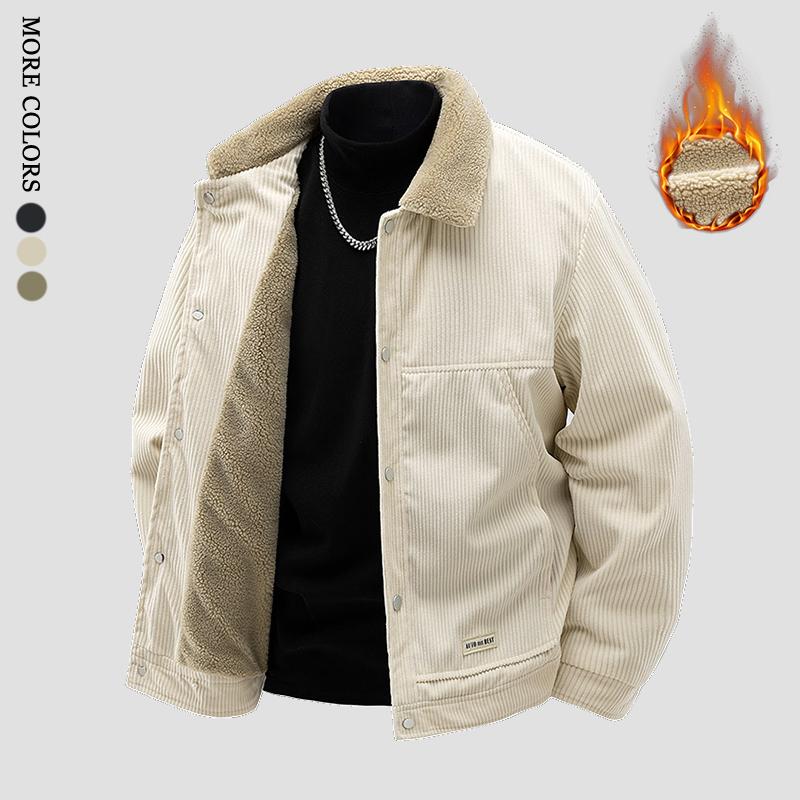 Men's Winter Corduroy Lined Fleece Collar Single Breasted Jacket - Thick Warm Coat with Ribbed Cuffs & Fashion Front Placket; Perfect for Outdoor Hiking, Jogging, Fishing, Gym Workouts or Casual Daily Wear; Fleece Lining Provides Windproof Structure. Men's Winter Corduroy Lined Fleece Collar Single Breasted Jacket - Thick Warm Coat with Ribbed Cuffs & Fashion Front Placket; Perfect for Outdoor Hiking, Jogging, Fishing, Gym Workouts or Casual Daily Wear; Fleece Lining Provides Windproof Structure.