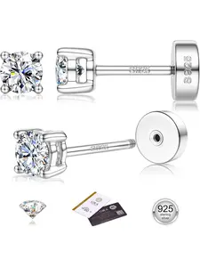 Moissanite Earrings for Men Women: Hypoallergenic Flat Back Earrings Stud Earring Small D Color VVS1 Moissanite White Gold Plated Helix Cartilage Piercing Jewelry Studs Earrings