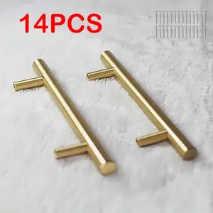 14PCS Noble Gold Thickened Stainless Steel Handles, Elevate Cabinet Style, Enjoy Smooth Touch, European Light Luxury Handles, Suitable for Cabinet Doors, Wardrobe Doors,  and Various Doors, Screws Included, Door Handles Interior