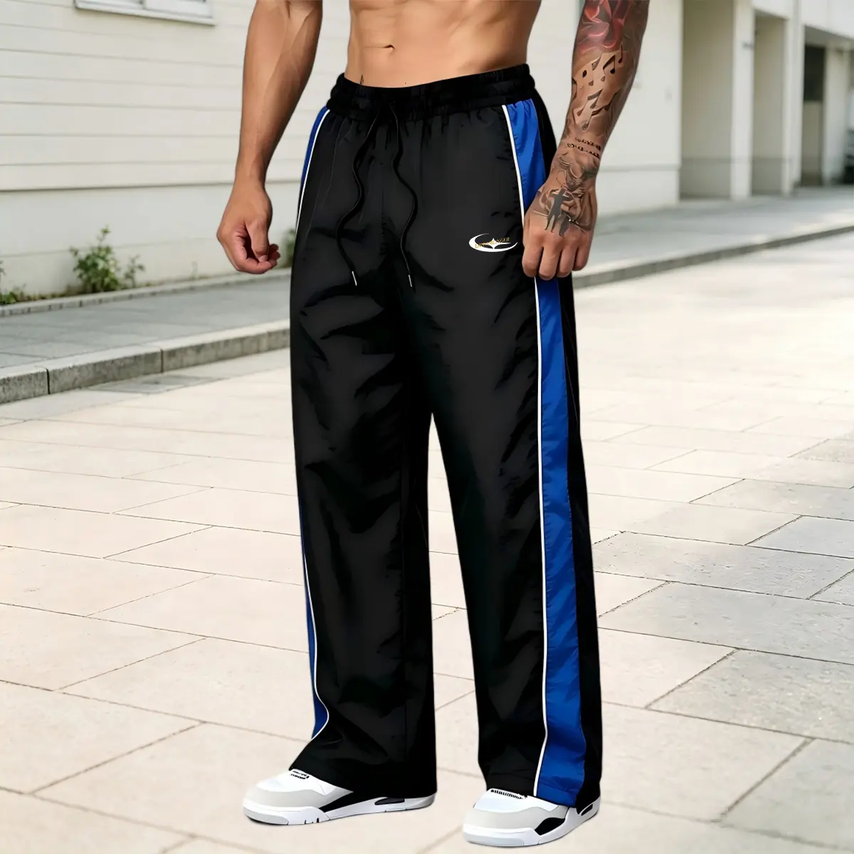 Men’s casual athletic pants: American striped quick-dry loose high-street tactical parachute pants; quick-dry loose high-street tactical pants; suitable for street dance wear—sporty and casual all in one.