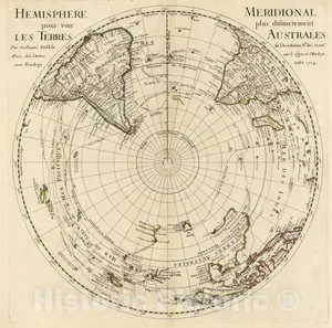 Southern Hemisphere and Antarctica - Route Map, 1714 - de l'Isle Historical Map Print