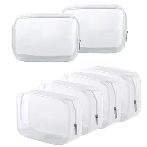 Transparent Makeup Bag Set, 6pcs PVC Zipper Travel Organizer, Waterproof Cosmetic Storage, Portable Toothbrush Holder, Easy-To-Carry
