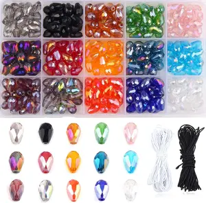 Crystal beads,300 pcs 12MM Large ab acrylic crystal faceted long teardrop pendants，12mm*8 mm Glass Beads Jewelry Bracelet Making Kit DIY Waterdrop Beads for Craft with 2 Elastic String handmade beads