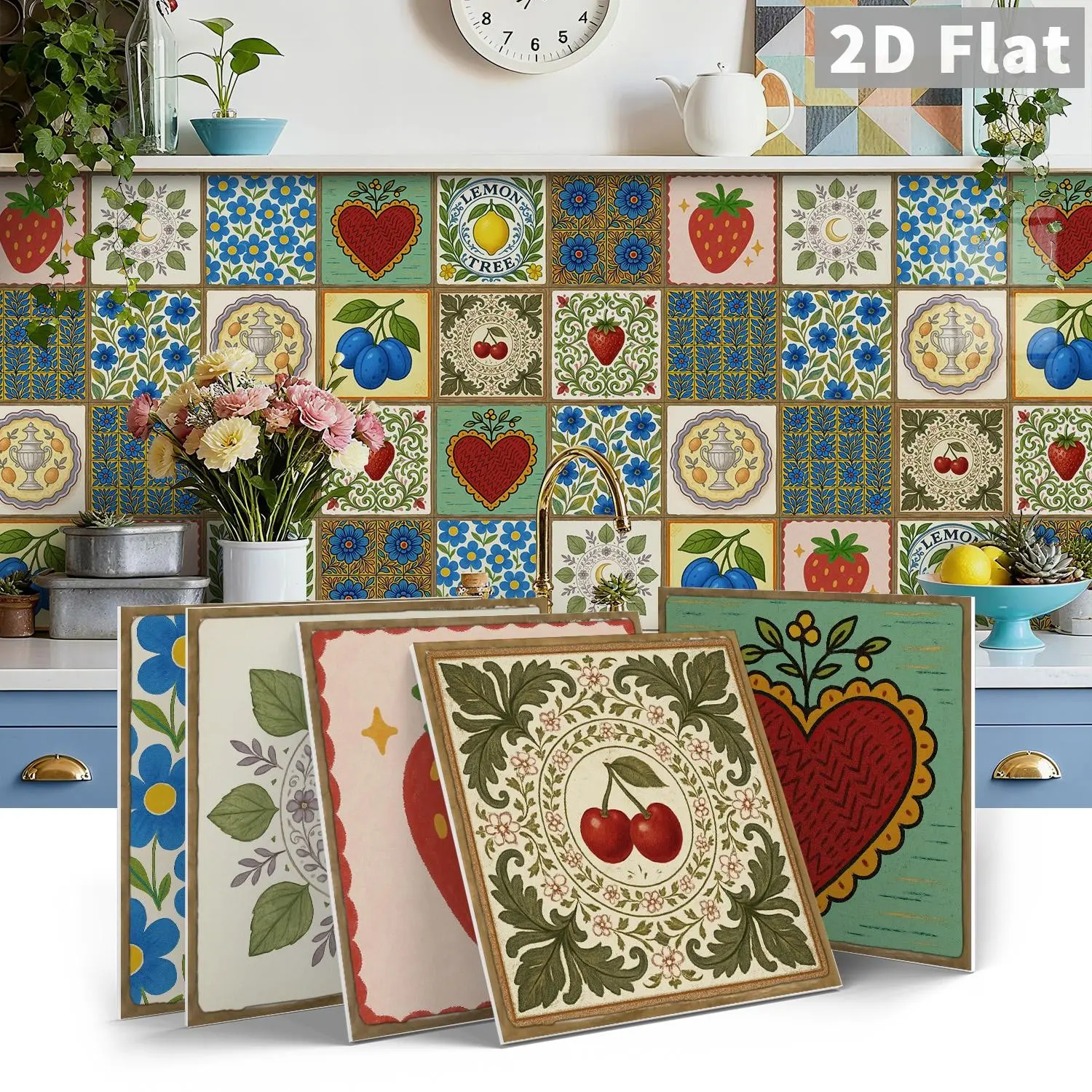 12/24PCS ART Pastoral Fruit Floral Mixed Color PE Crystal Tile Stickers Gift Box Waterproof Wall Decal Oil-Proof Decorative Stickers Home Decor for Kitchen Bathroom Floor Wall