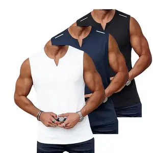 TOOTD new arrival — 3-piece set: men’s fitness tank top set featuring a slit design; casual, soft sleeveless muscle T-shirt; men’s tops including crew-neck basketball shirt; high-stretch solid-color sports tank top; 140+ GSM; true sizing. Athletic Compres