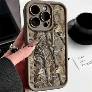 Woodland Tree Camo Case for iPhone 17 Pro Max 16 16e 15 14 Plus 13 12 Mini 11 Air X XS Pattern Soft TPU Rubber Camera Protection Rugged Mobile Phone Cover Gift 2D printing