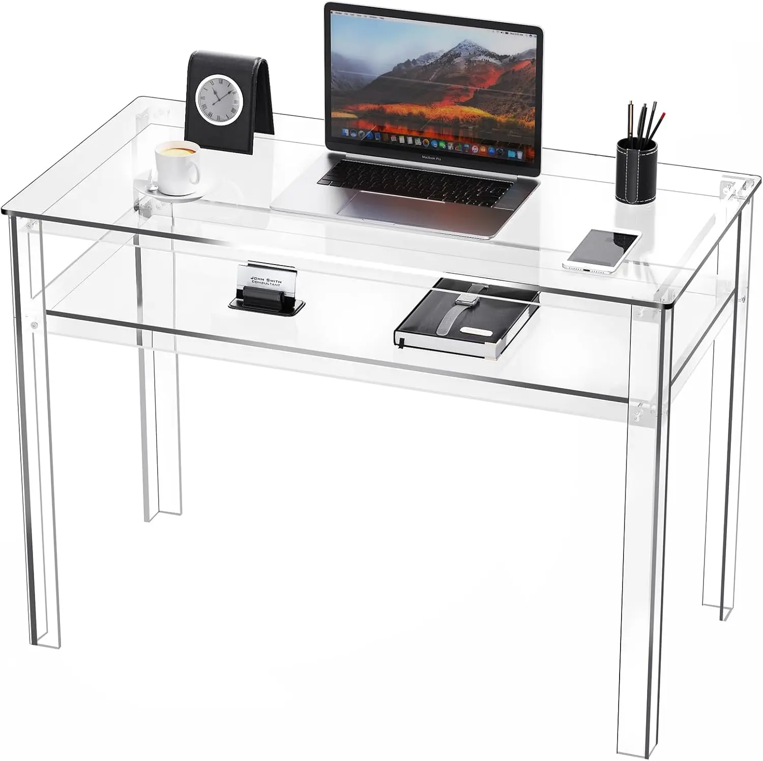【SummerFinds】Solaround Clear Acrylic Computer Desk with Open Storage, Modern Lucite Writing Table & Makeup Vanity for Home Office, Space-Saving Aesthetic Study Desk (39.4" x 19.7" x 29.5") homedecor