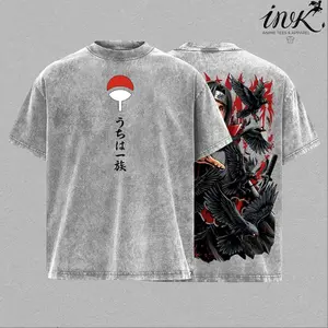 Itachi Vintage Washed Oversized T-Shirt – Anime Uchiha Clan Warrior Graphic Tee, Crimson Eye Raven Manga Art Shirt, Casual Streetwear Apparel, Unisex Top, Gift for Anime Fans