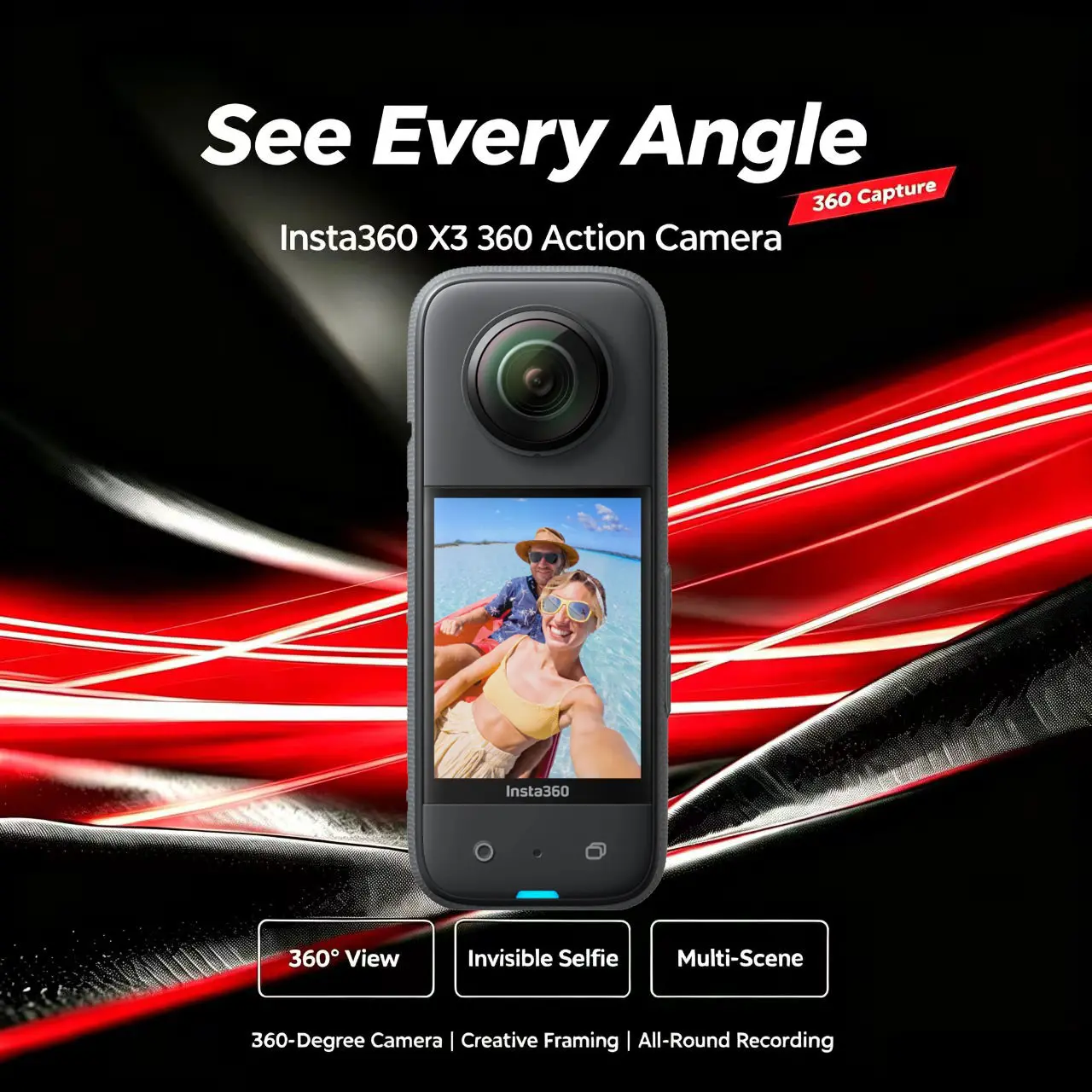 Refurbished Insta360 X3 360 Action Camera - 360° View, Invisible Selfie, Multi-Scene, 360-Degree Camera, Creative Framing, All-Round Recording