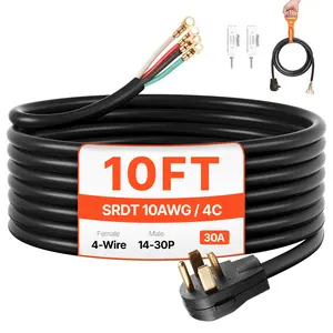 fathersdaygift  VEVOR 10 ft Dryer Power Cord, 4-Prong NEMA 14-30P Appliance Dryer Cord with Eyelet Connectors, 125V/250V, SDRT 10AWG/4C, 30A, Pure Copper Wire Cable with PVC Cable Tie, Ideal for Indoor Outdoor Use
