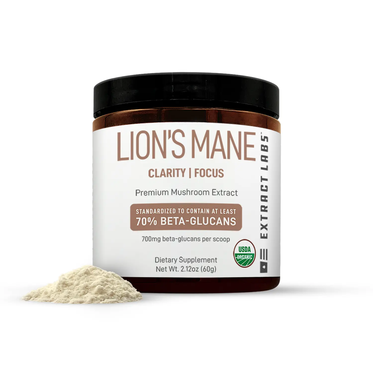 Organic Lion’s Mane Functional Mushroom Extract Powder, Natural Dietary Supplement for Wellness, Brain Health, Clarity, Focus, Memory & Cognitive Function