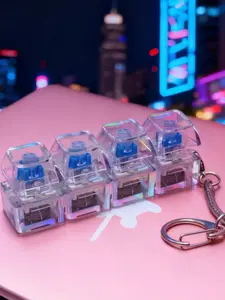 1 pcs LED Light Keyboard Sensory Fidget Keychain, Mechanical Switch Finger Button Toy for Adhd Anxiety Autism, Stress Relief Desk Organizer, Fun Gift for Friends Teens Adults