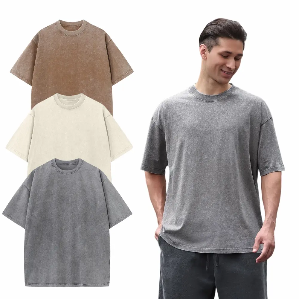 KEEPSHOWING Men's 3-Pack Washed Vintage Oversized T-Shirts - Soft Baggy Street Fit, Wash-Vintage Vibe, Workout-Ready Crewneck Cotton Short-Sleeve Everyday Basics Tops (Black)