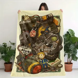 Fallout Themed Printed Flannel Blanket with Retro Game Design, Suitable for Sofa, Bed, Office and Outdoor Use, Lightweight and Durable Bedroom Chair Decor Halloween Decoration