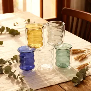 Father's Day Gift Double Walled Glass Cup, Multi-Color Inner Wall Insulated Drinkware, Practical Stylish Tumbler Set for Home, Office Use (Suitable for Water, Coffee, Iced Soda),summervibes Bottles Mug