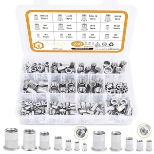 230 count SAE & Metric Rivet Nuts UNC Nutserts Rivnut Assortment Kit, Flat  Insert Nut Assort #8-32#10-24 1/4"-20 3/8"-16 5/16"-18 and M3 M4 M5 M6 M8 M10 M12 (304 Stainless Steel)