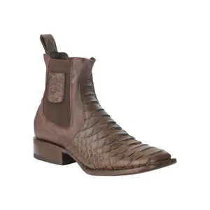 El General Men’s Imitation Python Print Brown Ankle Leather Boots