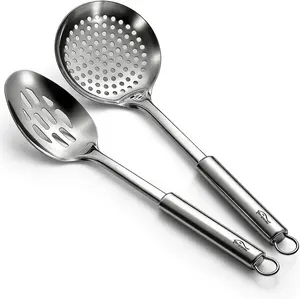 Berglander Kitchen Skimmer Slotted Spoons for Straining 2 pcs 13", Stainless Steel Kitchen Spider Strainer Ladle Spoon for Straining Pasta/Cooking/Frying/Noodle, Metal Kitchen Utensils Pasta Spoon