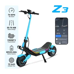 6MSKS Z3 Carbon Steel Dual-Motor Electric Scooter | 60V3000W Power | 70km Range | 12" Off-Road Tires | Bluetooth Speaker | 180kg Load | APP & LED Lights