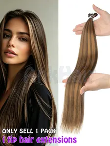 I Tip Hair Extensions, Hair Bonded Microbeads, Tip Balayage, Natural Silky Straight, 50 Strands, 50g/pack, 20inch, Easy Application