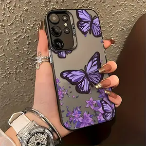 Butterfly Phone Case for Samsung Galaxy S25 S24 S23 S22 S21 S20 Fe Ultra Plus, Anti-Drop Protective Matte Back Cover, Drawing Flower Design, Accessories