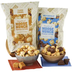 Moose Munch® Premium Popcorn, Milk Chocolate And Caramel Popcorn 2 Bags Duo, Sweet And Salty Treats Snack Gift Basket, Great Snack For Any Occasion, Movie Night, Picnic, Gift, Gatherings