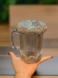Starry Home Banquet High-Heeled Glass Cup with Diamond Embellishment, Portable Large Capacity Beer Water Cup, Stylish Household Drinkware