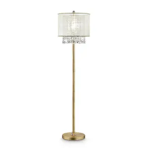 YYDS 65" Tall Floor Lamp "Bhavya" w/ Gold finish and Crystal Accents, White Shade