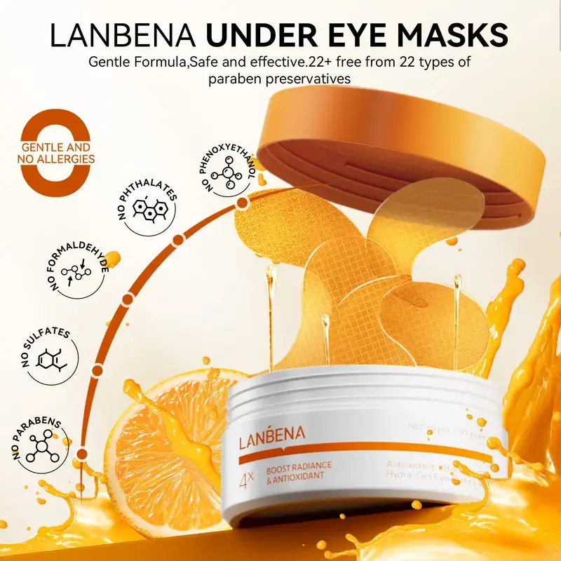 Summervibes LANBENA Vitamin C Hydra-Gel Eye Patches 60 Pieces 4X Antioxidant Dark Circles Fading for Sensitive Skin Moisturizing Eye Bags Daily Gentle Care