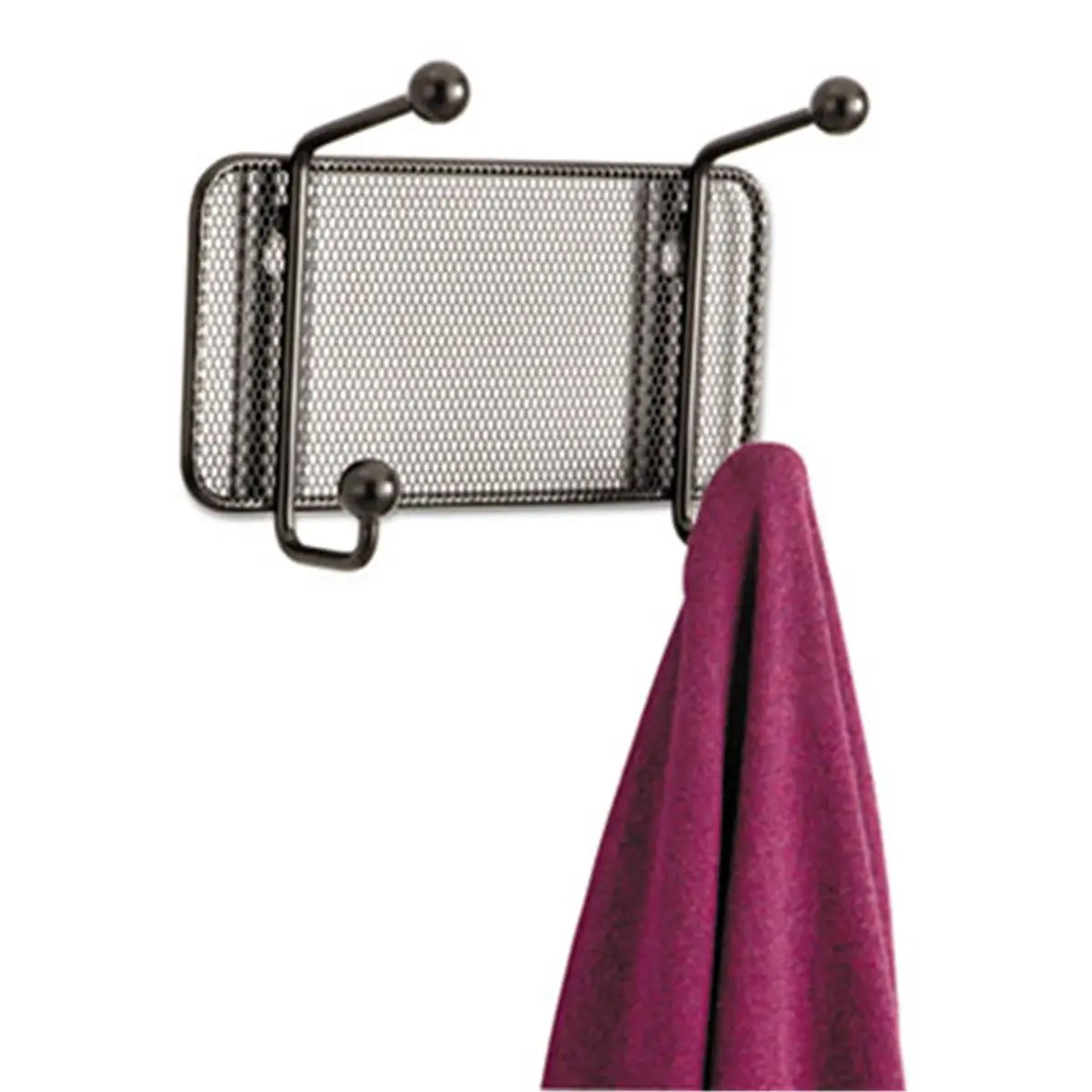 Safco 6401BL Onyx Round Mesh Wall Organiser - 2-Hook Steel Metal Holder Racks for Home Organization, Damage-Free Wall-Safe Mounting Hooks & Rails