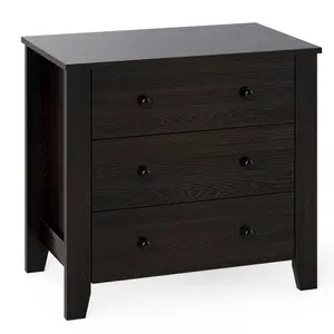 COSTWAY - 3-Drawer Dresser Wide Chest of Drawers Modern Large Nightstand Closet Storage Organizer-Dark Brown