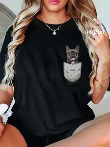 100% Cotton Unisex Frenchie French Bulldog Chest Pocket T-Shirt French Bulldog Dogs Gifts Frenchie Owner