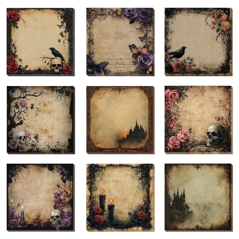 Gothic Style Sticky Note (450 Sheets), 9 Counts/set Skull & Rose & Castle Themed Sticky Note Sticker, Office Supplies for Home School Dormitory