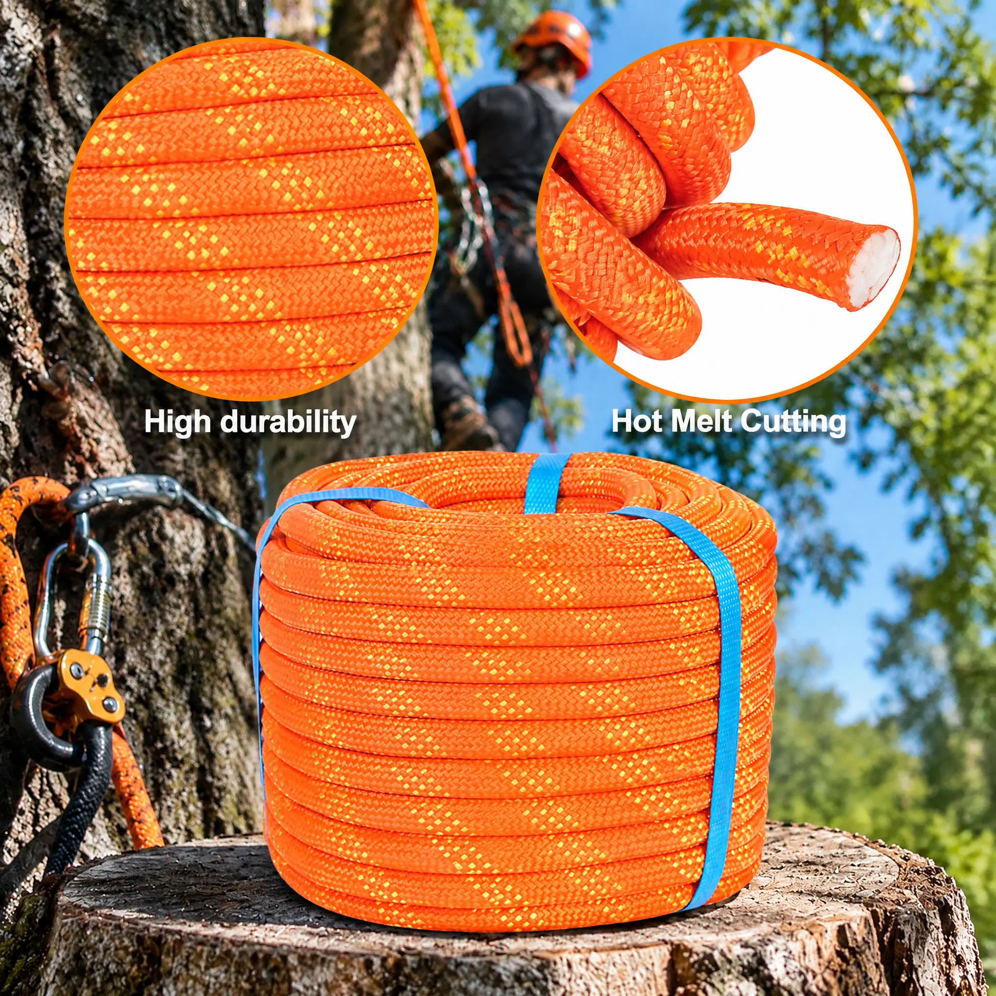 1/2 Inch Heavy Duty Polyester Rope, 24-Strand Braided Static Climbing & Rigging Rope with 6180LBS Tensile Strength, Weatherproof Outdoor Rope for Tree Work, Arborist, Rescue, Camping, Hiking, Pulling, Swing & More (100FT/150FT) increase length