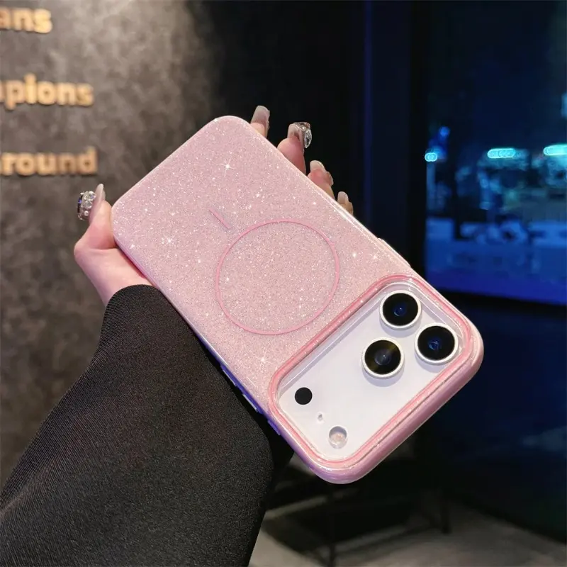 Luxury Glitter IMD Magnetic Phone Case For iPhone 17Air 16 15 14 13 17 Pro Max For Magsafe Wireless Charging Shockproof Cover