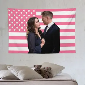 Tapestry Wall Hanging - The Rookie Lucy Chen & Tim Bradford (Eric Winter) Light Peach American Flag Background, Living Room & Bedroom Decor Aesthetic Indoor Wall Decoration