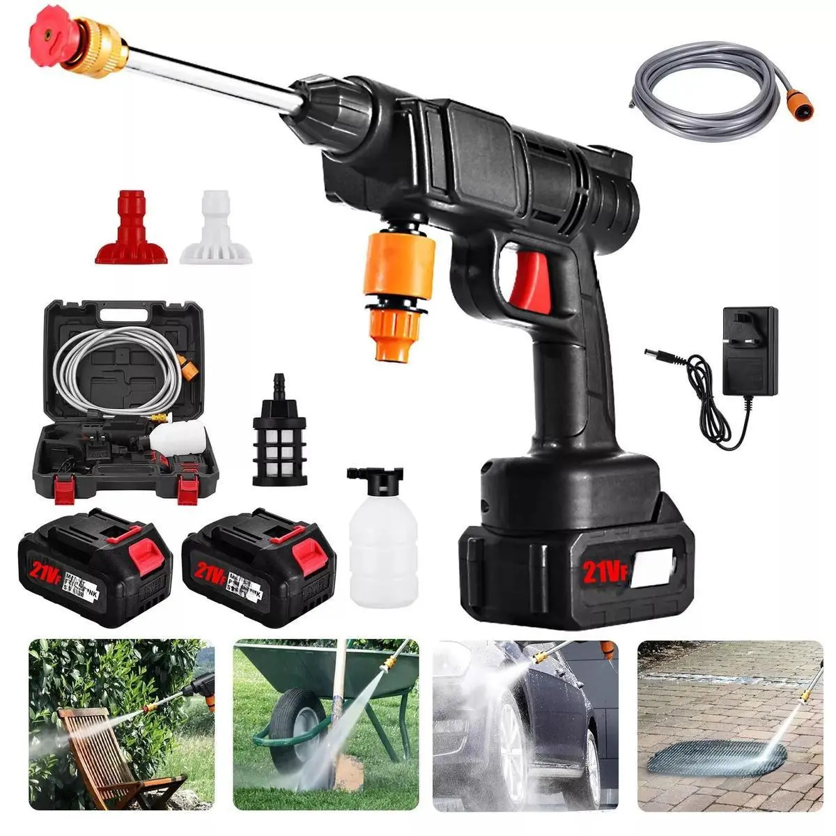Handheld Wireless Portable High-Power Pressure Washer, Electric Cleaner with Nozzle & 2 Rechargeable Batteries, Ideal Christmas & New Year Gift for Car Washing & Maintenance, Clean