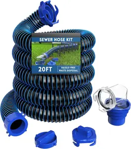 B BRAZIFY RV Sewer Hose 20 Ft, Sewer Hose for RV Camper, RV Sewer Hose Kit with Swivel Fitting - Includes 90 Degree Clear View Sewer Adapter, and 2 Storage Caps