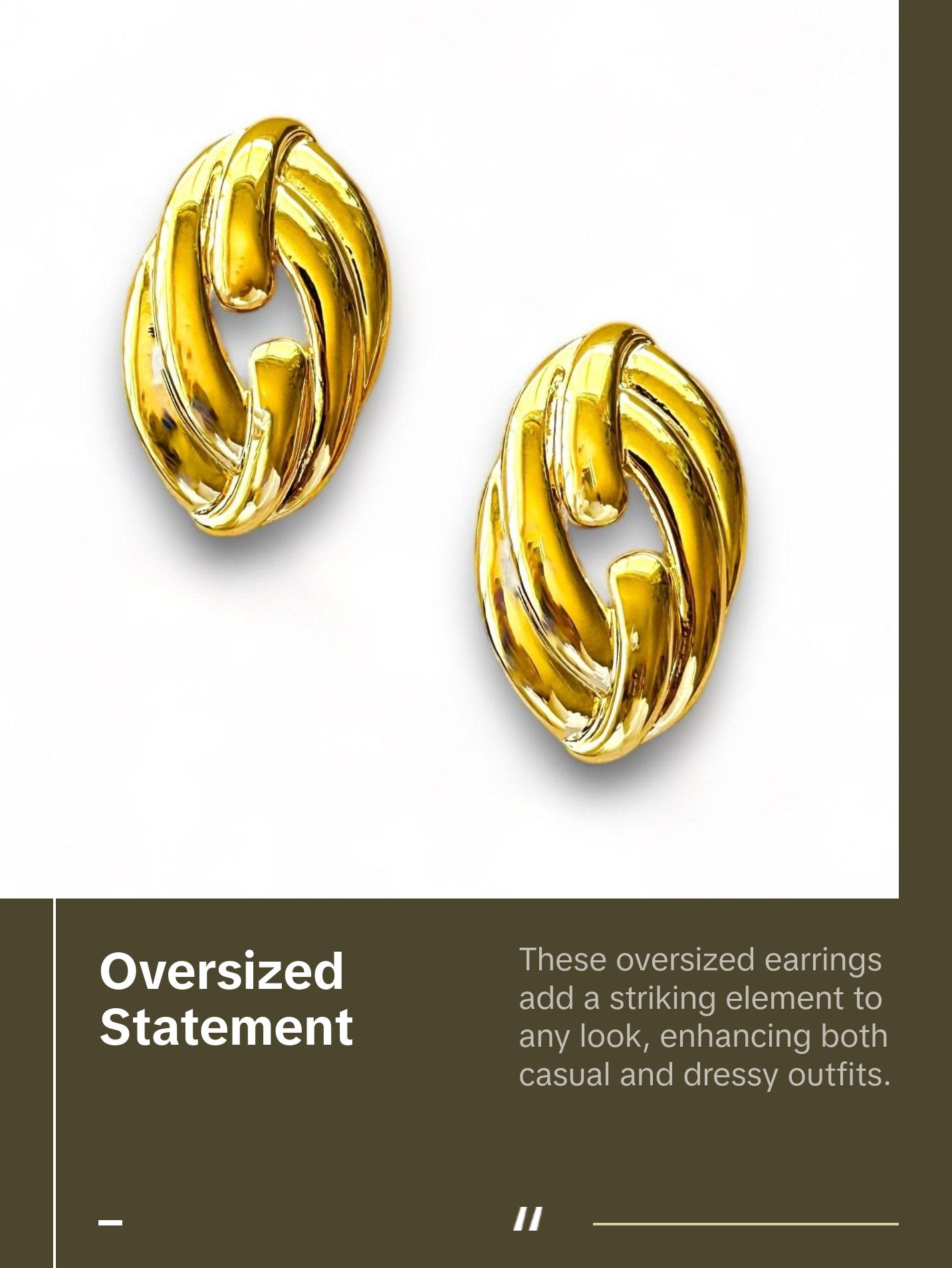 Oval Geometric Earrings - Gold Finish, Twisted Design, Elegant Style, Perfect for Any Occasion