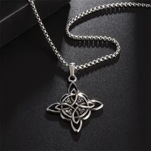 GGIRL Punk Witch Knot Stainless Steel Necklace Celtics Knot Cross Wiccan Protection Amulet,Personalized Jewelry Present On Holloween/Everyday
