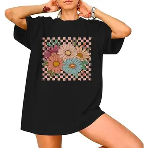 Vintage Floral Shirt, Retro Checkered Flowers Shirt, Womens Graphic Tee, Boho Wildflowers Cottagecore Shirt, Gift For Women