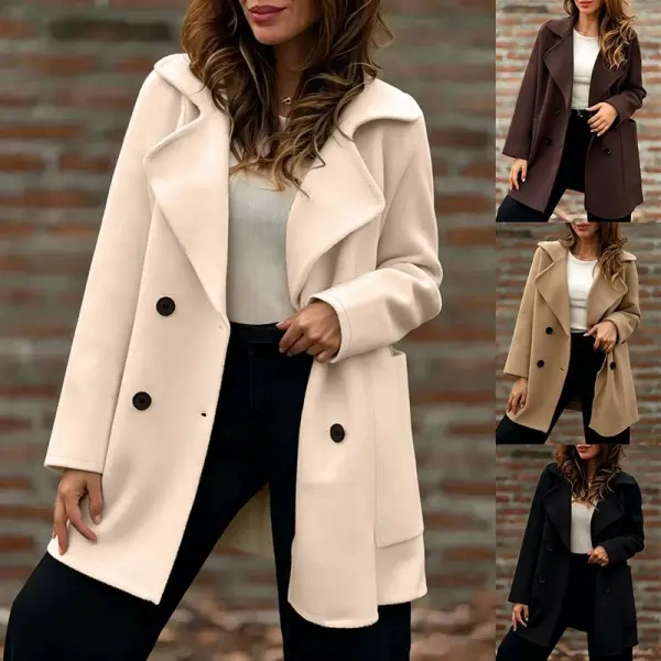 2026 New Women's Wool Coat Autumn Winter Elegant Double-Breasted Loose Fit Woolen Overcoat Casual Long Peacoat for Amazon EU/US Cross-Border