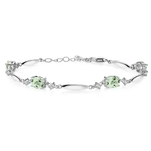 Gem Stone King 2-4 Cttw Gemstone Birthstone and White Created Sapphire Tennis Bracelet For Women | 925 Sterling Silver | Oval 7X5MM and 2MM | 6 Inch + 1 Inch Extender | Fine Jewelry for Her Mom Wife