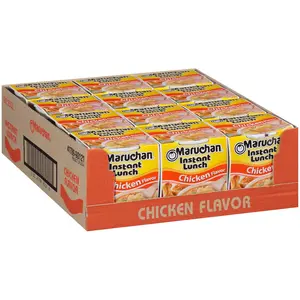 Maruchan Instant Lunch Chicken Flavor 2.25 Ounce Pack of 12 - Convenient Meal Solution with Hearty Vegetables, Salt, Iron, Onion, Food Maruchan Ramen Noodles Mealtime Corn