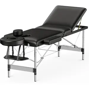 Massage Table Portable 84" Long 24" Wide Professional 3 Sections Reclining Massage Couch, Aluminum Adjustable Esthetician Bed Tattoo Table SPA Lash Salon Bed with Carrying Bag (Black)